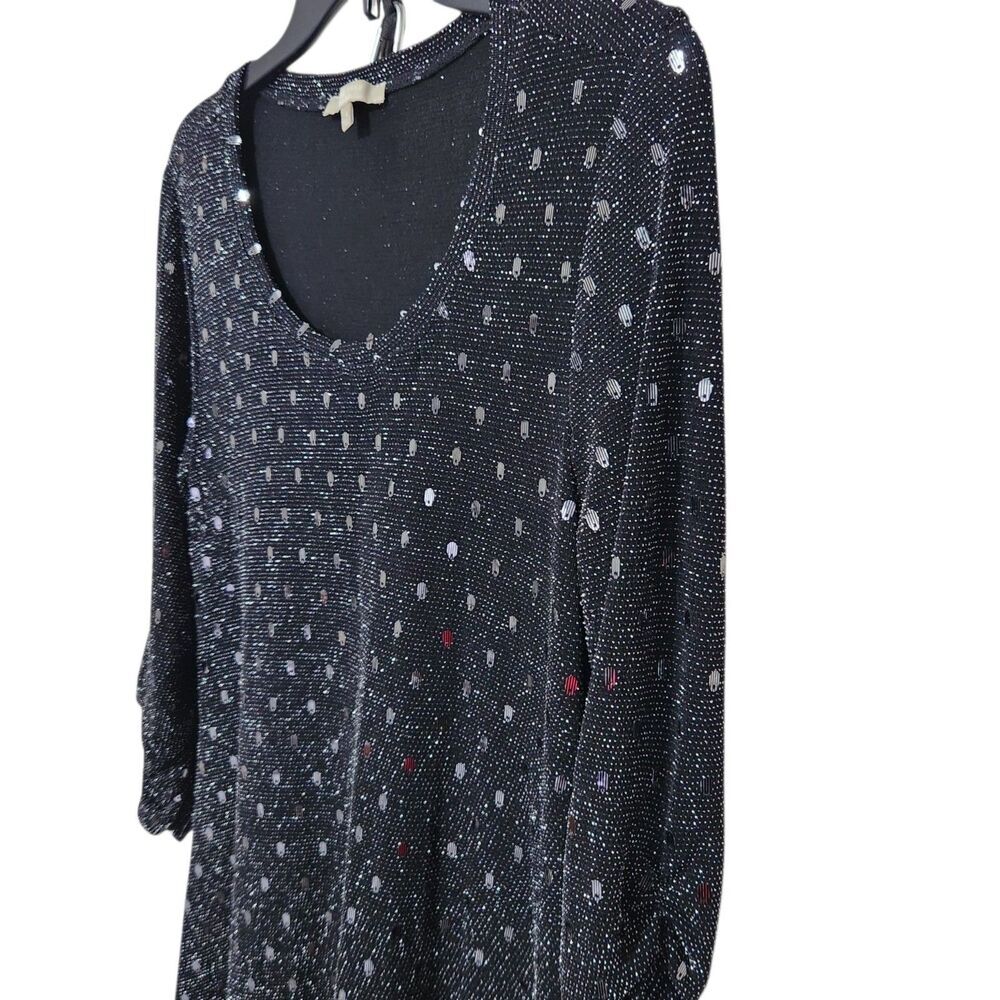 Joan Vass Tunic Top Mini Dress Size Medium Black Metallic Sheer - Picture 2 of 11